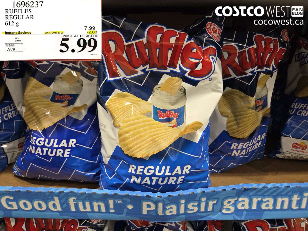1696237 RUFFLES REGULAR 612 G ($2.00 INSTANT SAVINGS EXPIRES ON 2026-10-25) $5.99