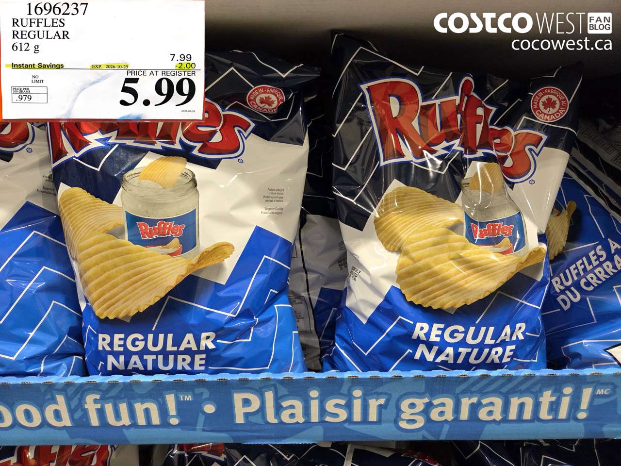 1696237 RUFFLES REGULAR 612 G ($2.00 INSTANT SAVINGS EXPIRES ON 2026-10-25) $5.99