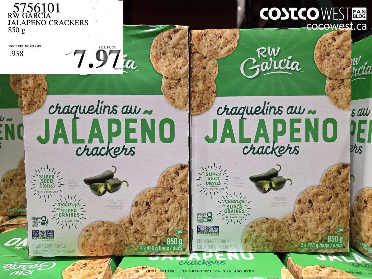 5756101 RW GARCIA JALAPENO CRACKERS 850 G $7.97