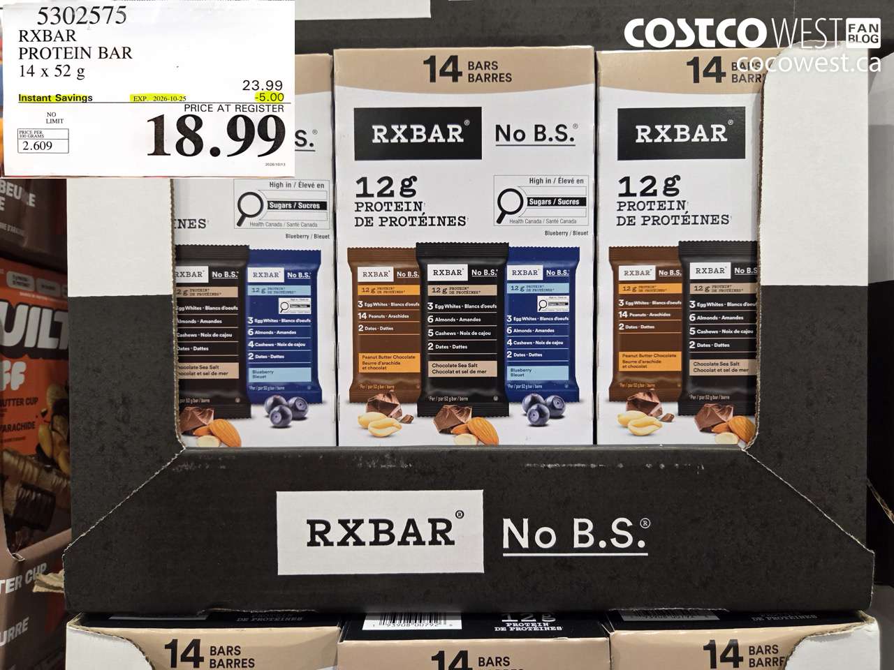 5302575 RXBAR PROTEIN BAR 14 X 52 G ($5.00 INSTANT SAVINGS EXPIRES ON 2026-10-25) $18.99