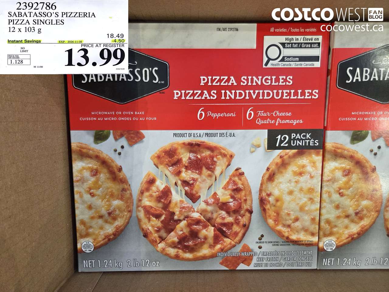 2392786 SABATASSO'S PIZZERIA PIZZA SINGLES 12 X 103 G ($4.50 INSTANT SAVINGS EXPIRES ON 2026-11-08) $13.99