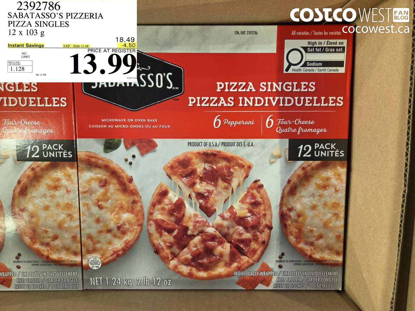 2392786 SABATASSO'S PIZZERIA PIZZA SINGLES 12 X 103 G ($4.50 INSTANT SAVINGS EXPIRES ON 2026-11-08) $13.99