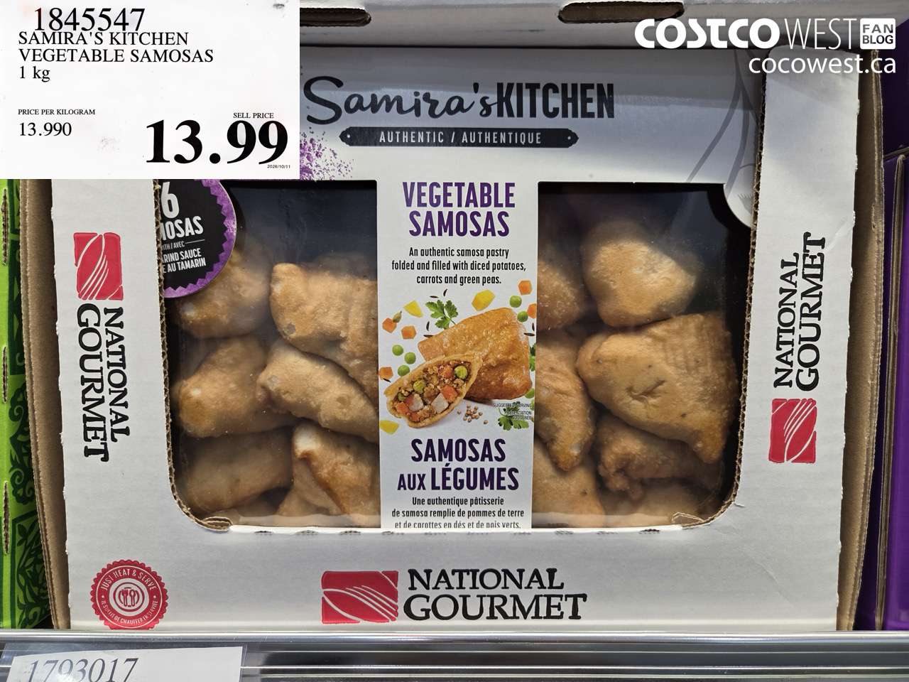 1845547 SAMIRA'S KITCHEN VEGETABLE SAMOSAS 1 KG $13.99