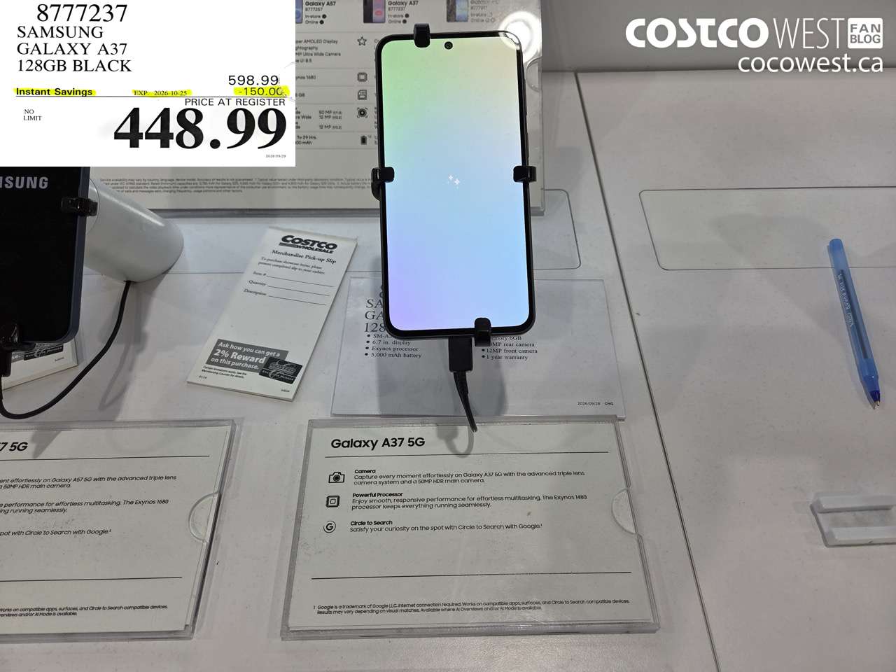 8777237 SAMSUNG GALAXY A37 128GB BLACK ($150.00 INSTANT SAVINGS EXPIRES ON 2026-10-25) $448.99