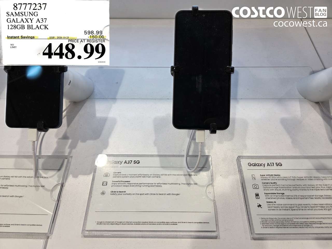 8777237 SAMSUNG GALAXY A37 128GB BLACK ($150.00 INSTANT SAVINGS EXPIRES ON 2026-10-25) $448.99