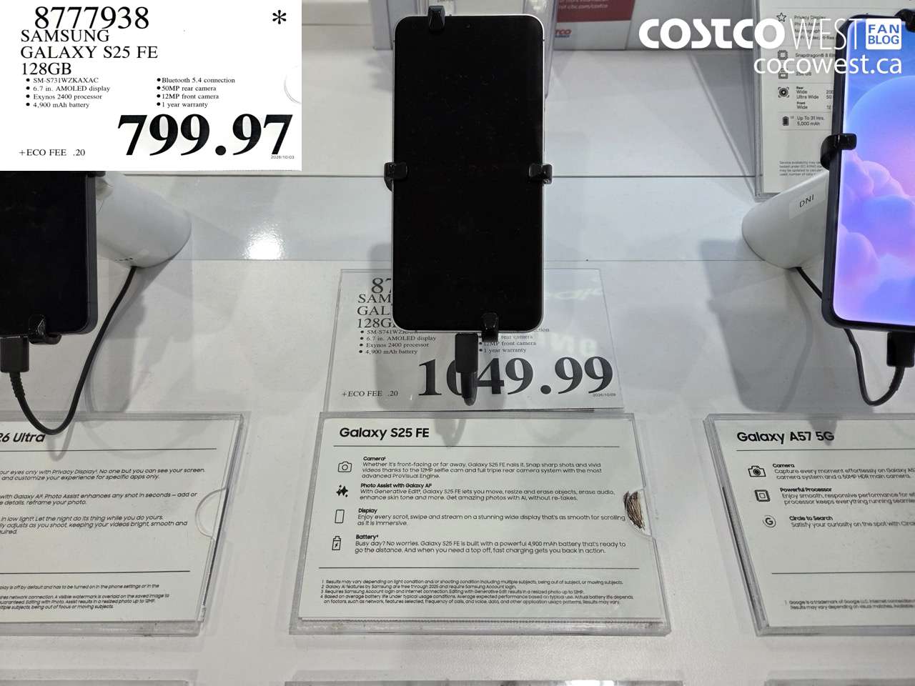 8777938 SAMSUNG GALAXY S25 FE 128GB $799.97