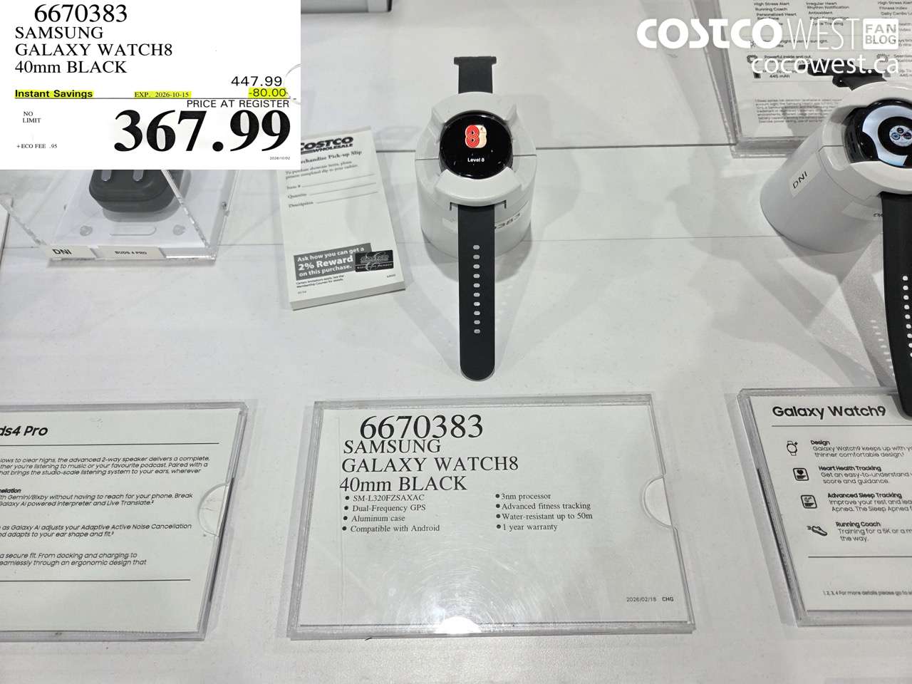 6670383 SAMSUNG GALAXY WATCH8 40MM BLACK ($80.00 INSTANT SAVINGS EXPIRES ON 2026-10-15) $367.99