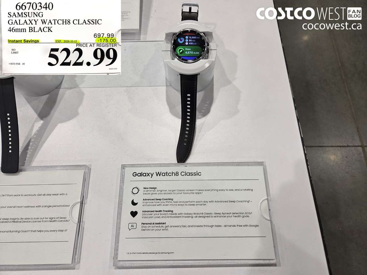 6670340 SAMSUNG GALAXY WATCH8 CLASSIC 46MM BLACK ($175.00 INSTANT SAVINGS EXPIRES ON 2026-10-15) $522.99