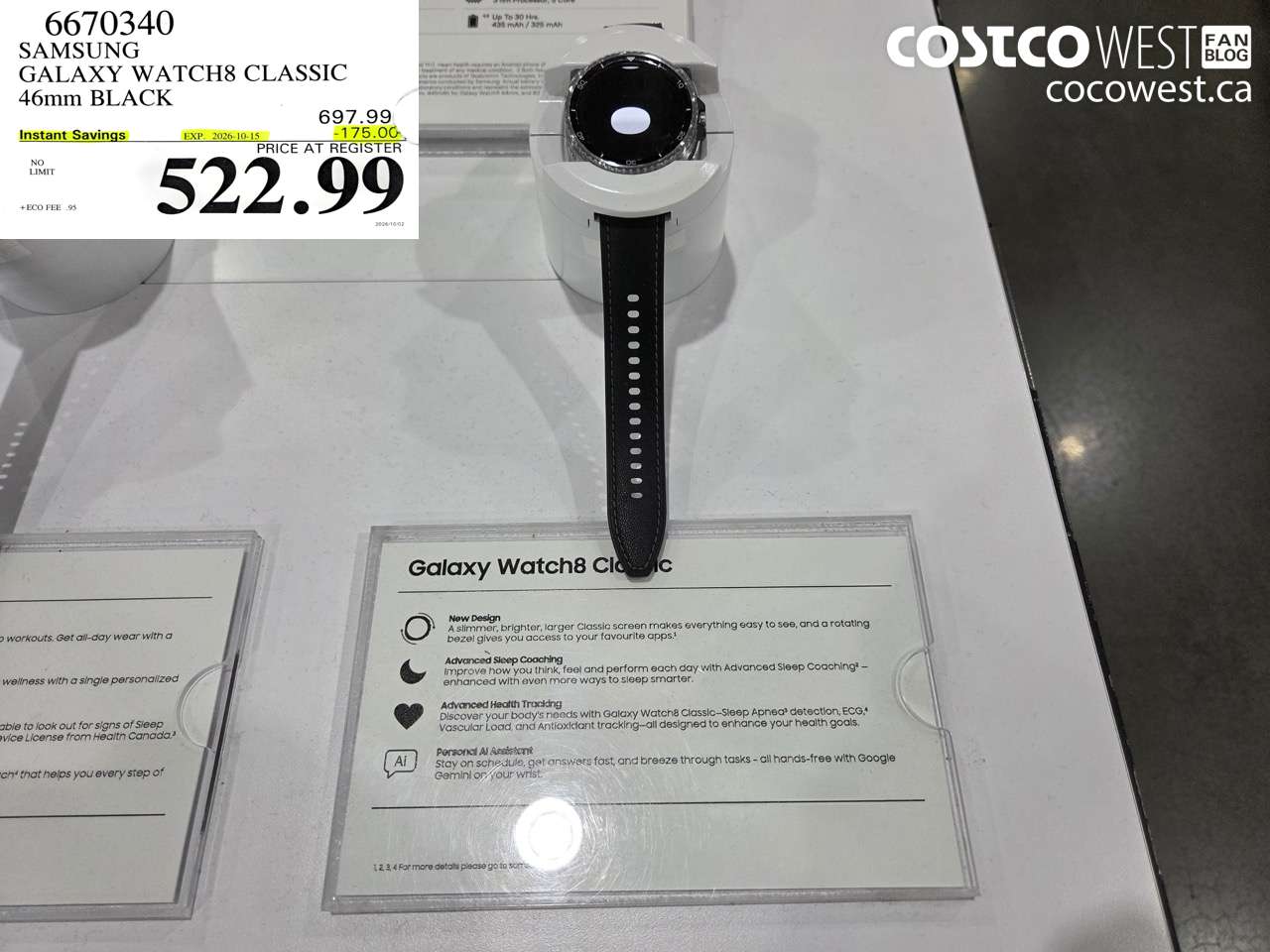 6670340 SAMSUNG GALAXY WATCH8 CLASSIC 46MM BLACK ($175.00 INSTANT SAVINGS EXPIRES ON 2026-10-15) $522.99