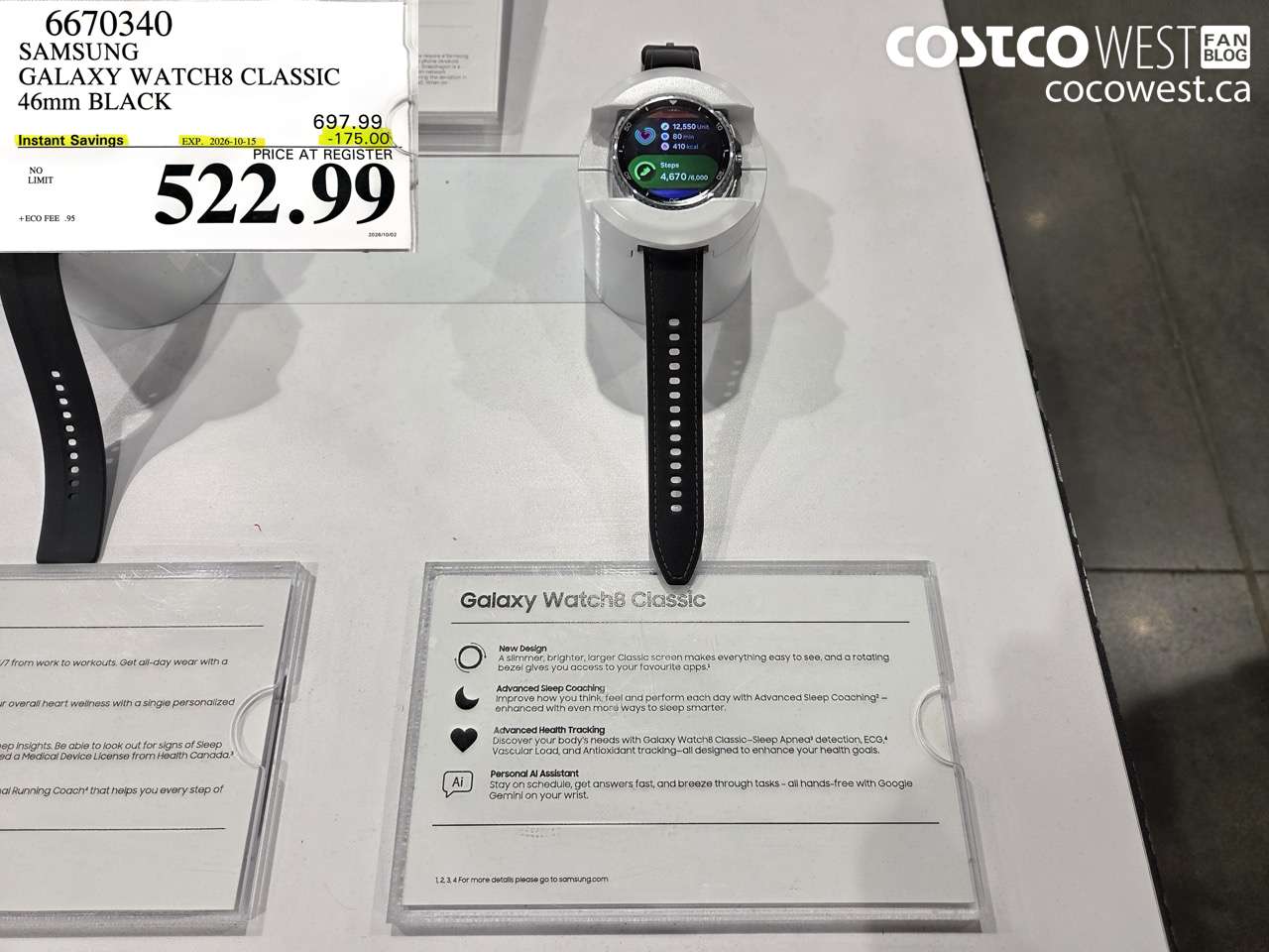 6670340 SAMSUNG GALAXY WATCH8 CLASSIC 46MM BLACK ($175.00 INSTANT SAVINGS EXPIRES ON 2026-10-15) $522.99