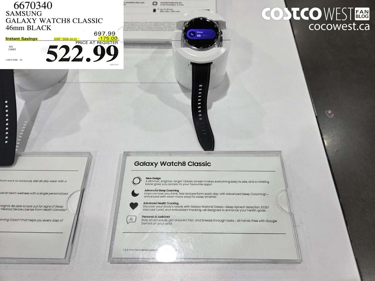 6670340 SAMSUNG GALAXY WATCH8 CLASSIC 46MM BLACK ($175.00 INSTANT SAVINGS EXPIRES ON 2026-10-15) $522.99