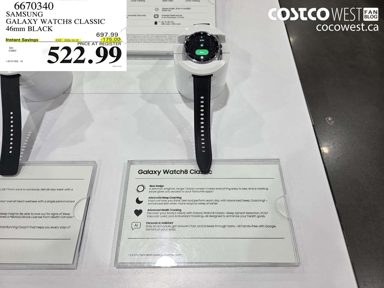 6670340 SAMSUNG GALAXY WATCH8 CLASSIC 46MM BLACK ($175.00 INSTANT SAVINGS EXPIRES ON 2026-10-15) $522.99