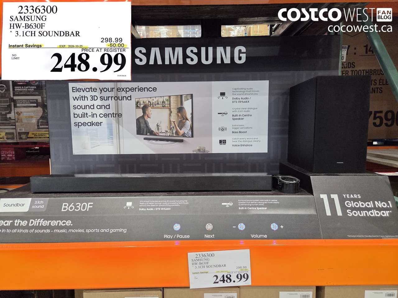 2336300 SAMSUNG HW-B630F 3.1CH SOUNDBAR ($50.00 INSTANT SAVINGS EXPIRES ON 2026-10-25) $248.99