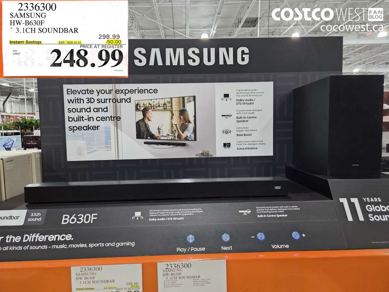2336300 SAMSUNG HW-B630F 3.1CH SOUNDBAR ($50.00 INSTANT SAVINGS EXPIRES ON 2026-10-25) $248.99