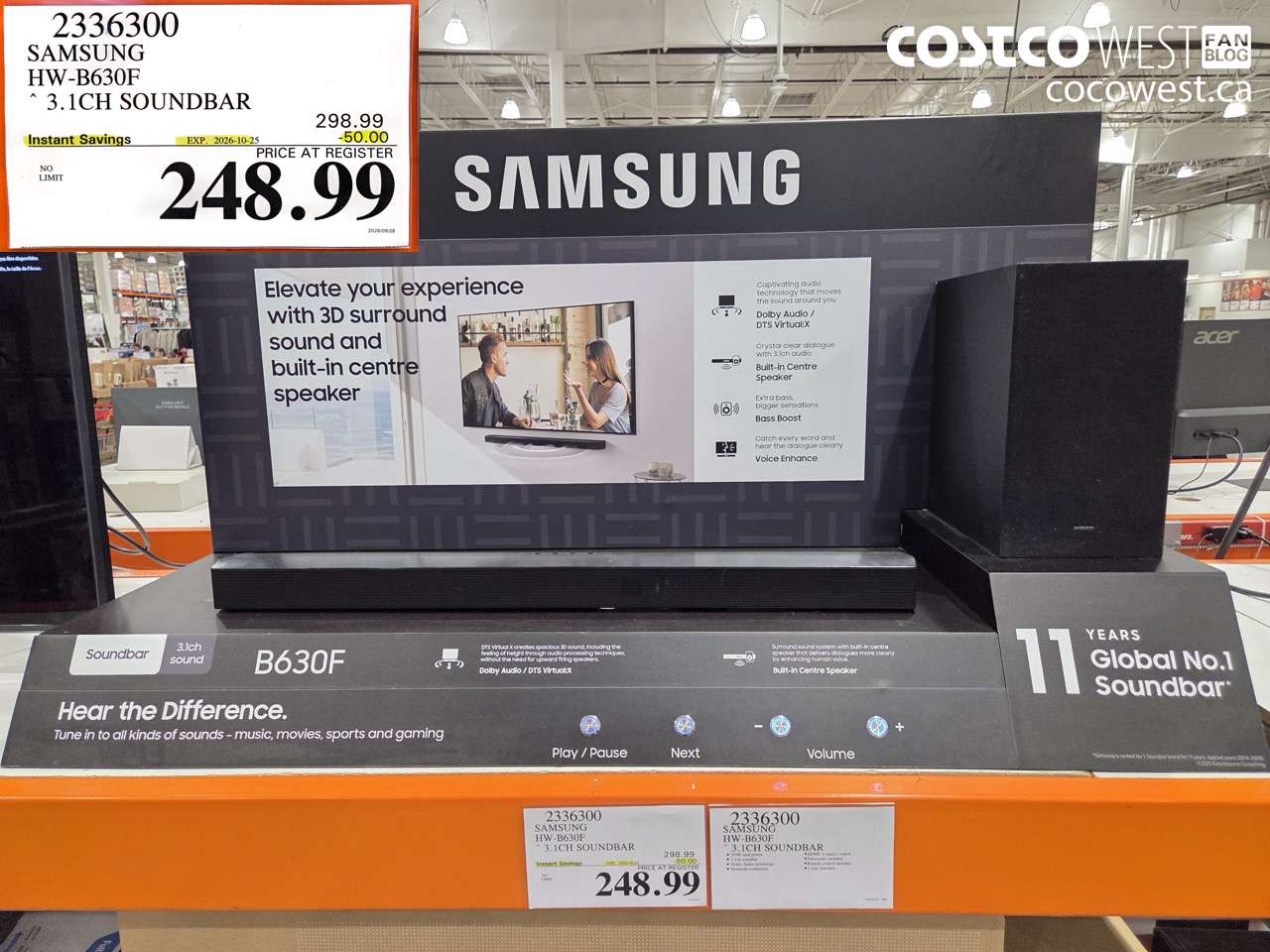 2336300 SAMSUNG HW-B630F 3.1CH SOUNDBAR ($50.00 INSTANT SAVINGS EXPIRES ON 2026-10-25) $248.99