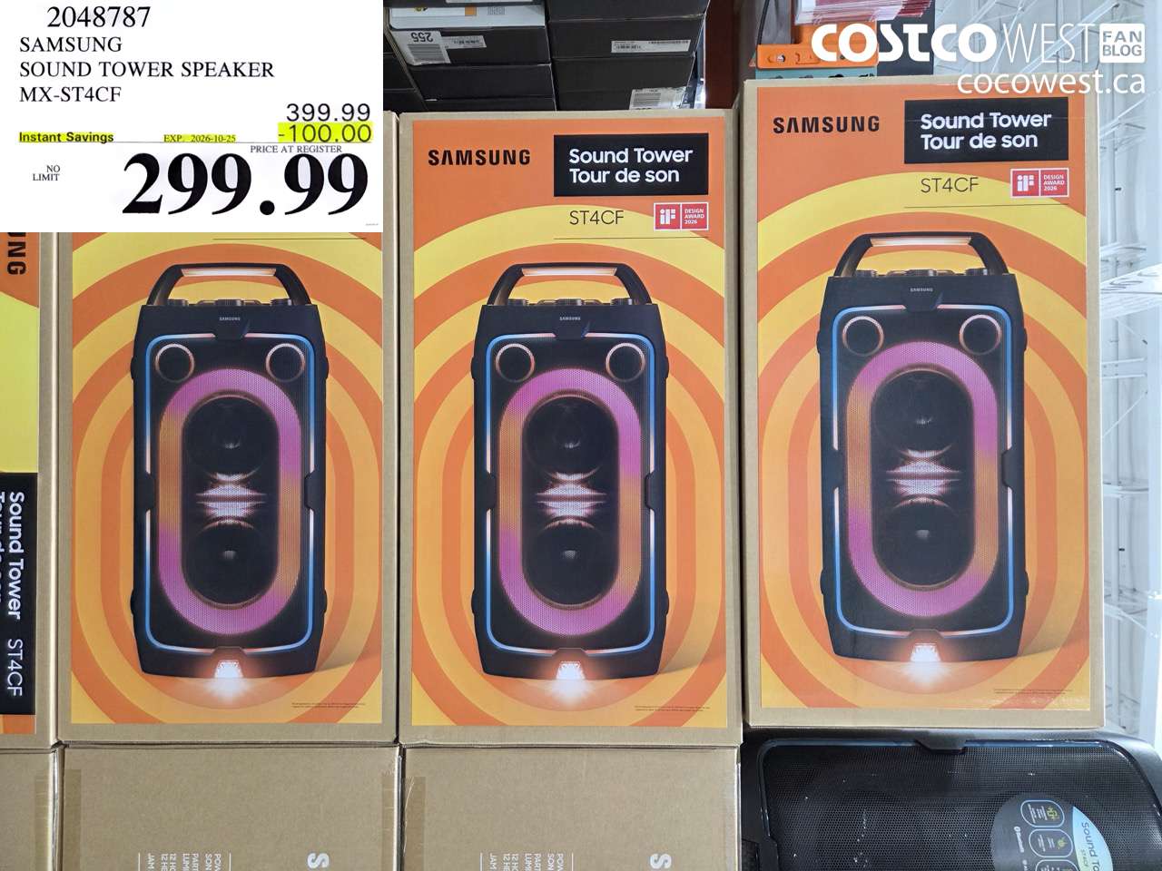 2048787 SAMSUNG SOUND TOWER SPEAKER MX-ST4CF ($100.00 INSTANT SAVINGS EXPIRES ON 2026-10-25) $299.99
