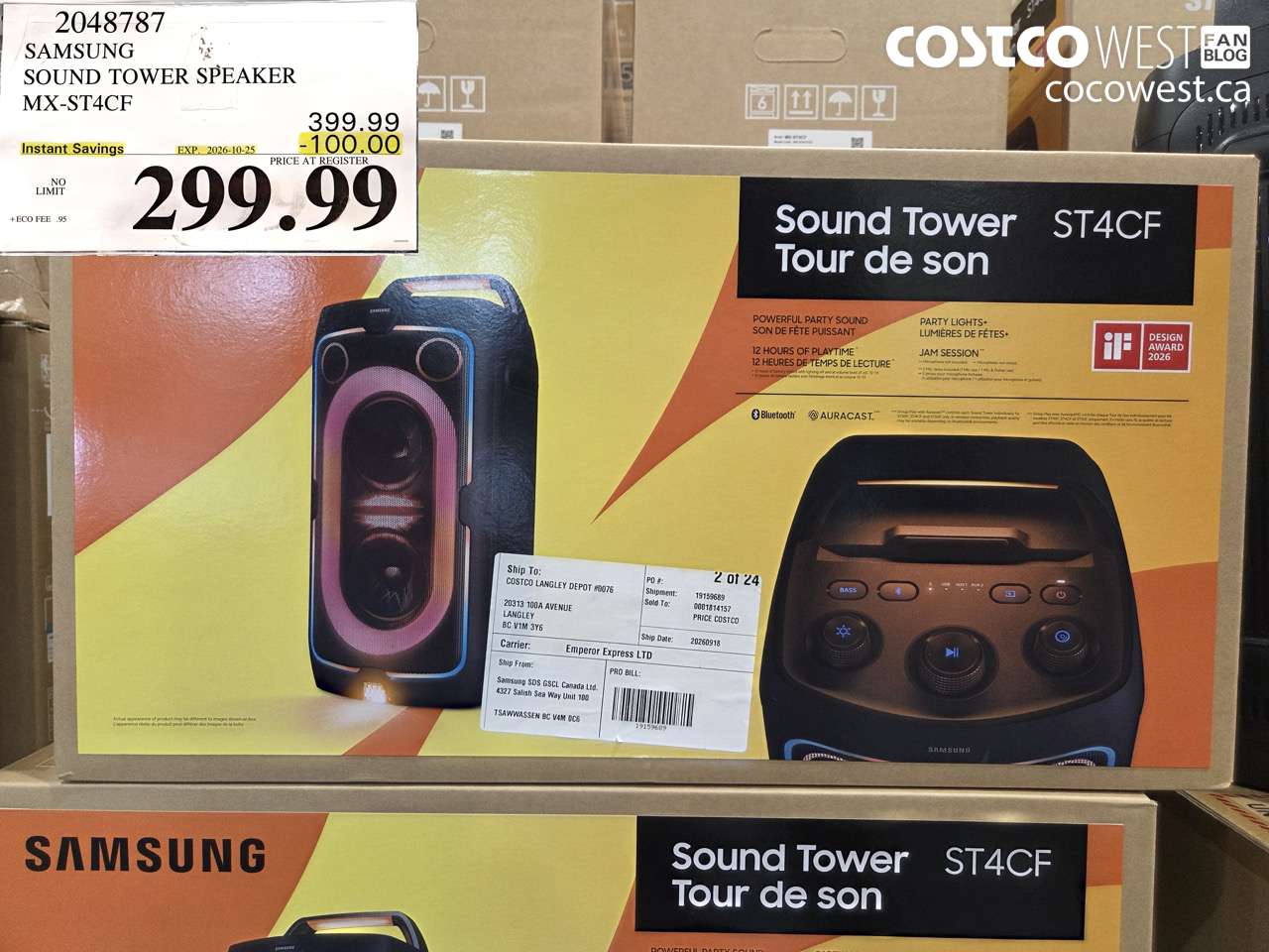 2048787 SAMSUNG SOUND TOWER SPEAKER MX-ST4CF ($100.00 INSTANT SAVINGS EXPIRES ON 2026-10-25) $299.99