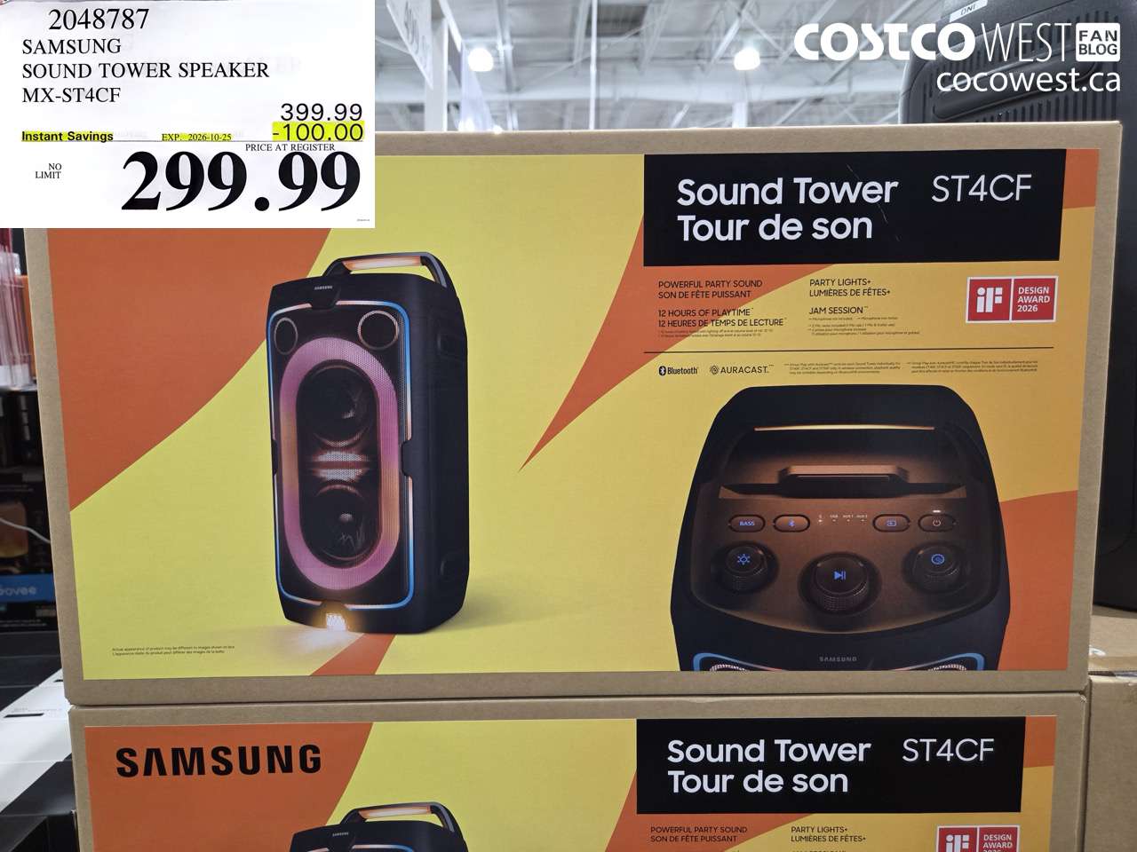 2048787 SAMSUNG SOUND TOWER SPEAKER MX-ST4CF ($100.00 INSTANT SAVINGS EXPIRES ON 2026-10-25) $299.99
