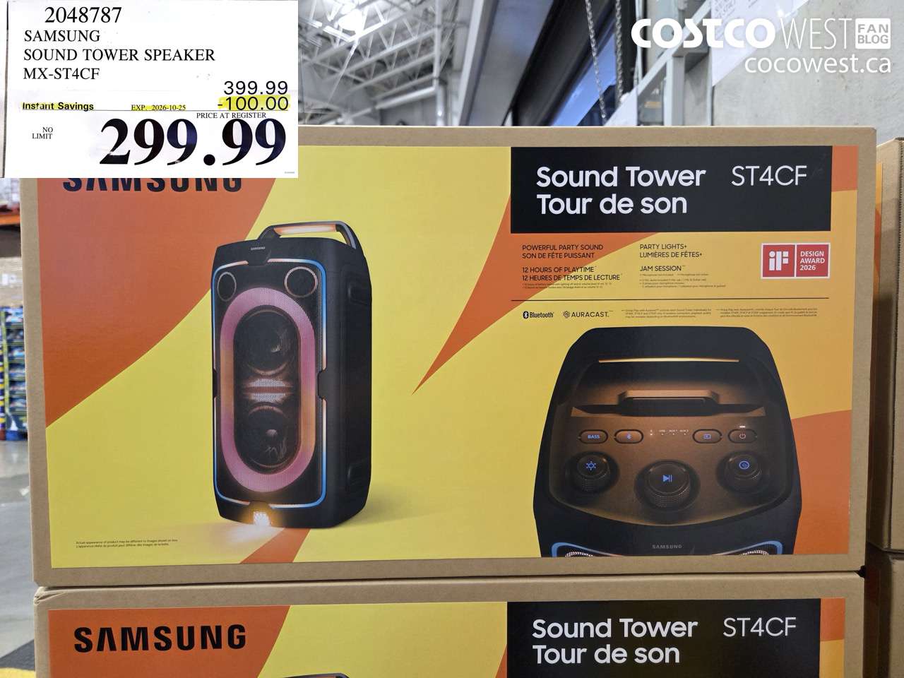 2048787 SAMSUNG SOUND TOWER SPEAKER MX-ST4CF ($100.00 INSTANT SAVINGS EXPIRES ON 2026-10-25) $299.99