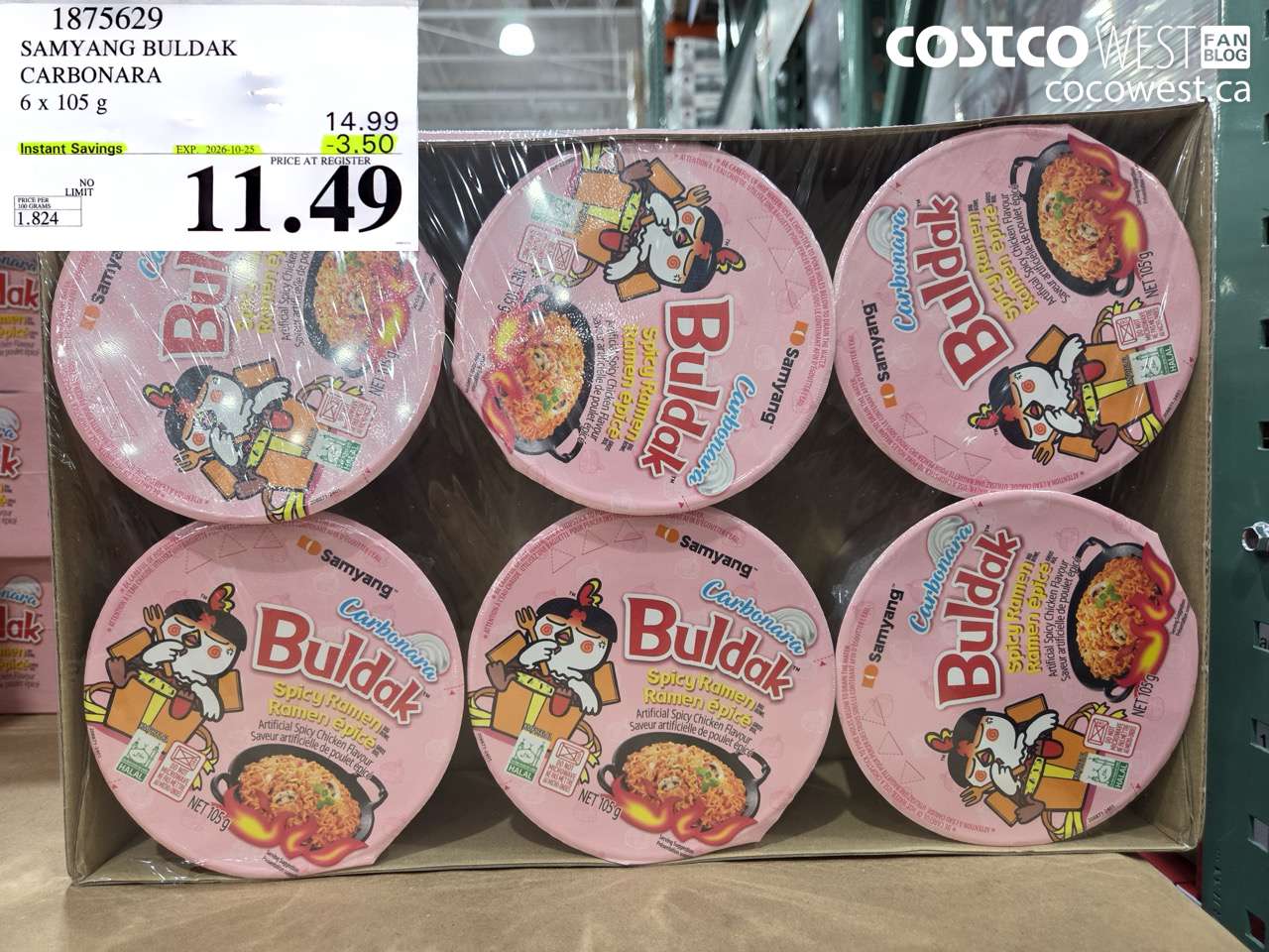 1875629 SAMYANG BULDAK CARBONARA 6 X 105 G ($3.50 INSTANT SAVINGS EXPIRES ON 2026-10-25) $11.49