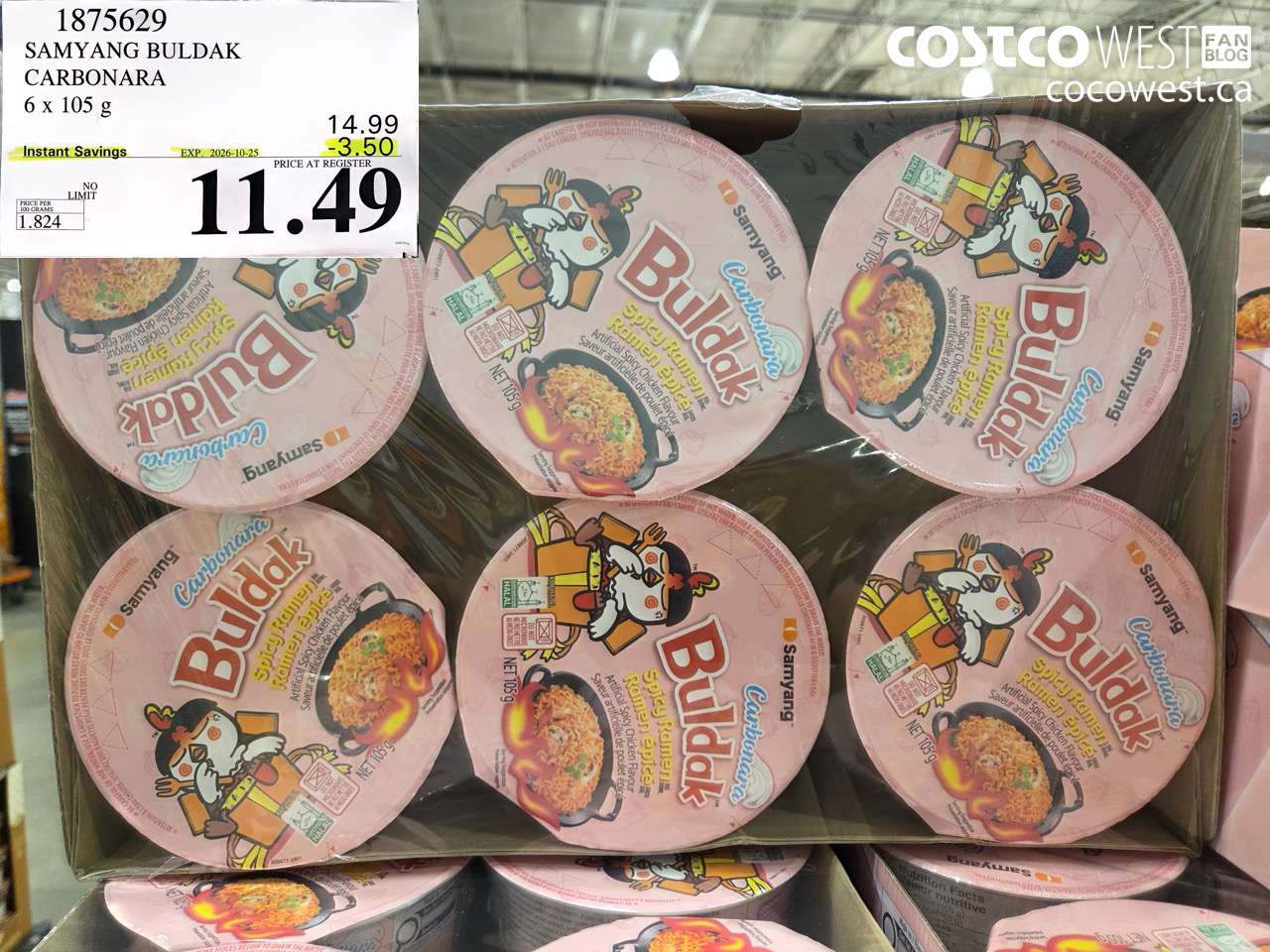 1875629 SAMYANG BULDAK CARBONARA 6 X 105 G ($3.50 INSTANT SAVINGS EXPIRES ON 2026-10-25) $11.49