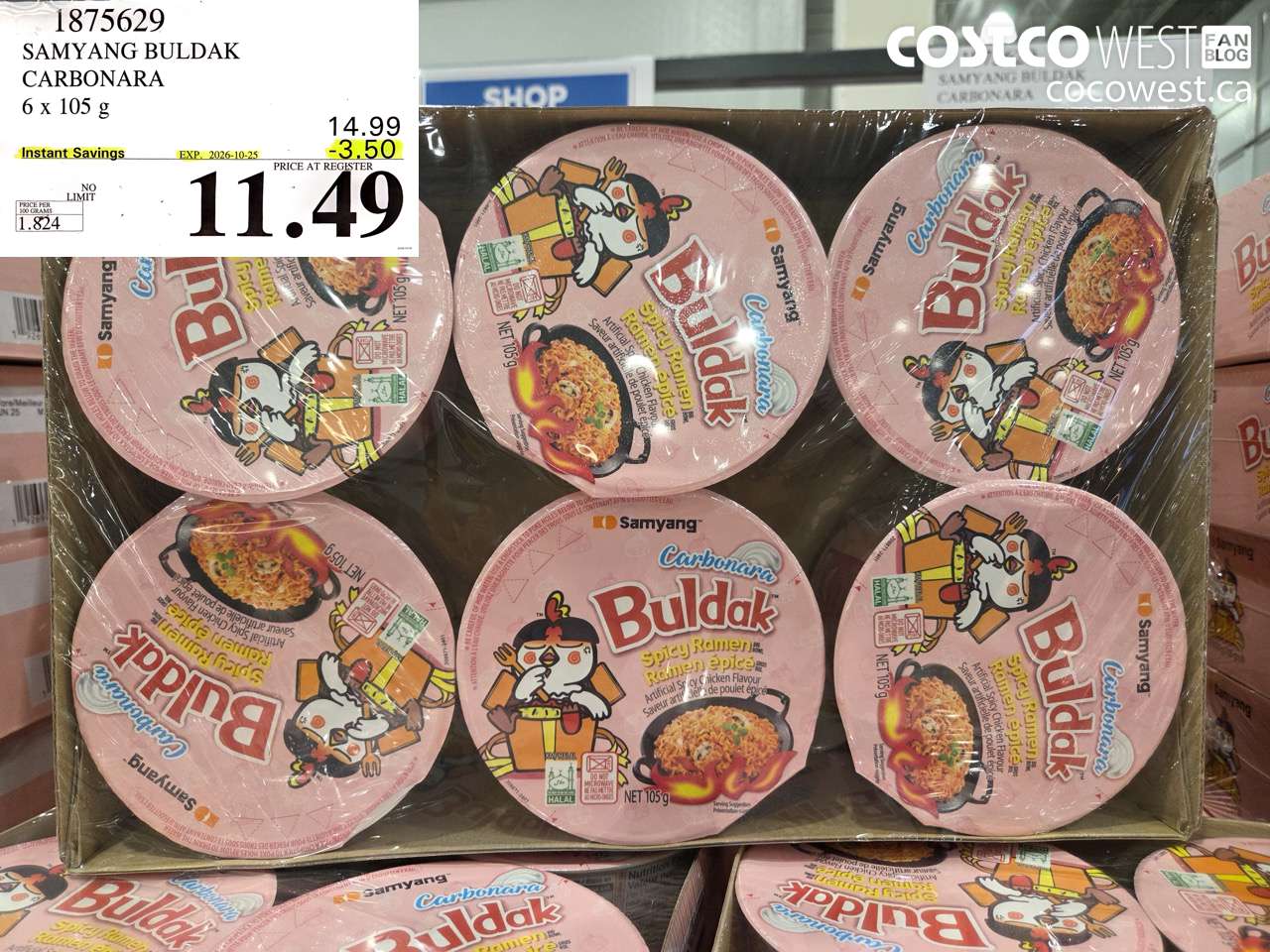 1875629 SAMYANG BULDAK CARBONARA 6 X 105 G ($3.50 INSTANT SAVINGS EXPIRES ON 2026-10-25) $11.49