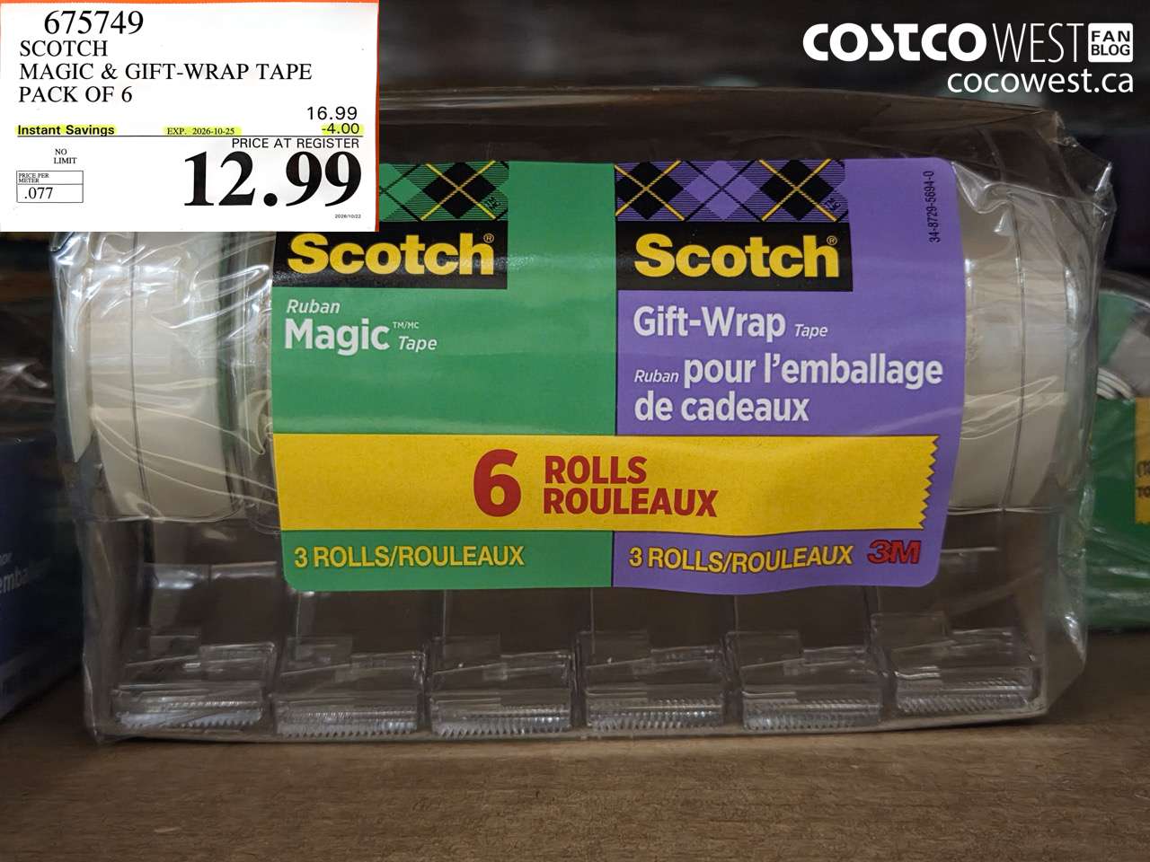 675749 SCOTCH MAGIC & GIFT-WRAP TAPE PACK OF 6 ($4.00 INSTANT SAVINGS EXPIRES ON 2026-10-25) $12.99