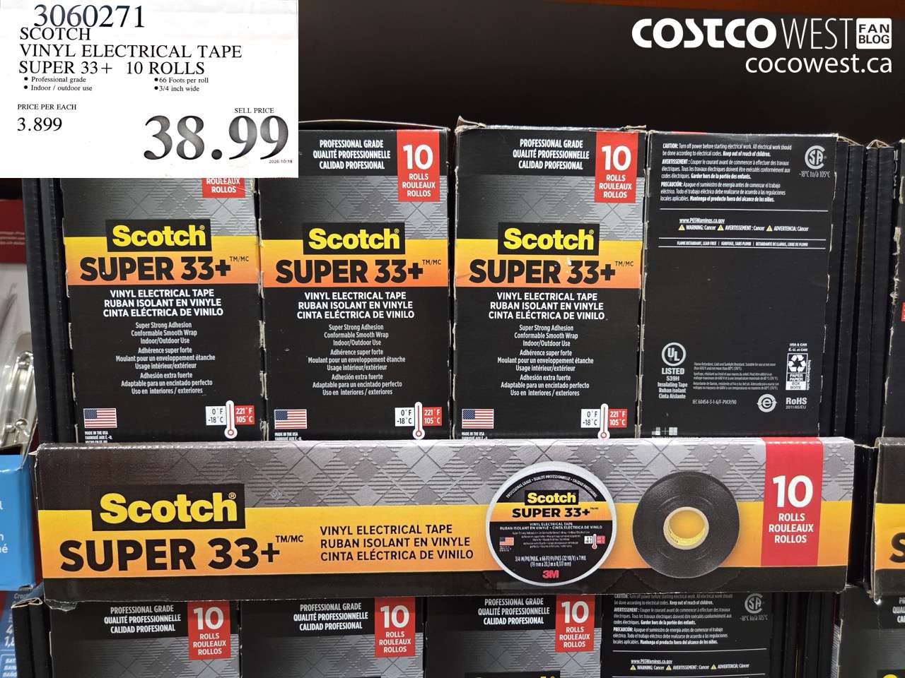 3060271 SCOTCH VINYL ELECTRICAL TAPE SUPER 33+ 10 ROLLS $38.99