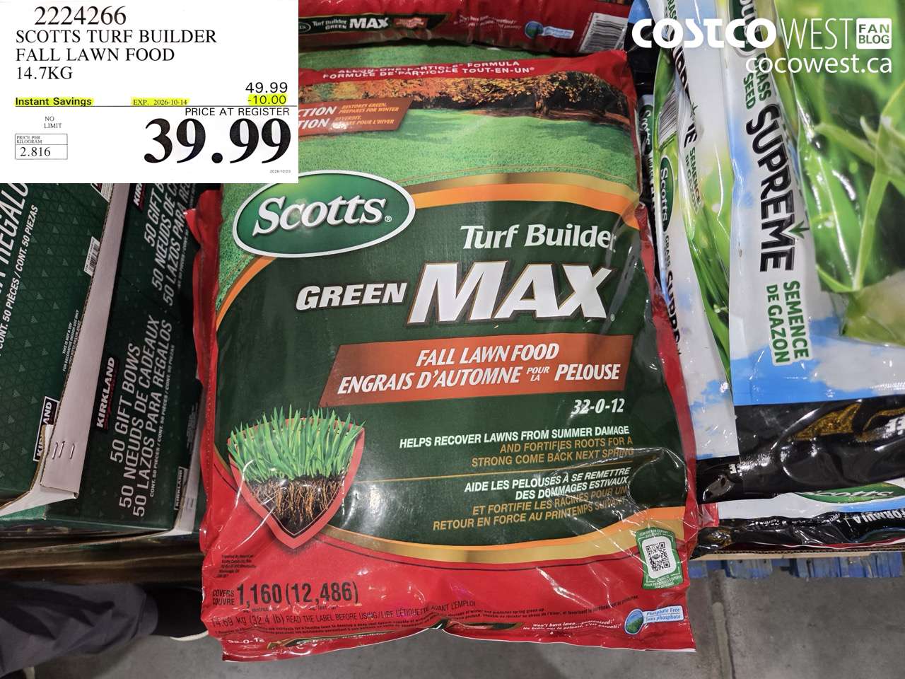 2224266 SCOTTS TURF BUILDER FALL LAWN FOOD 14.7KG ($10.00 INSTANT SAVINGS EXPIRES ON 2026-10-14) $39.99