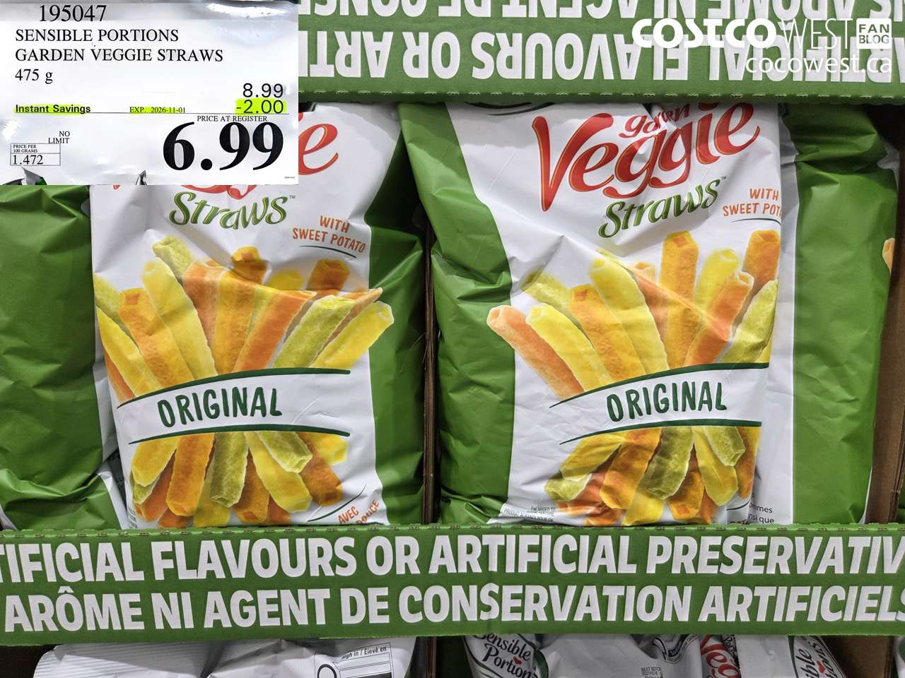 195047 SENSIBLE PORTIONS GARDEN VEGGIE STRAWS 475 G ($2.00 INSTANT SAVINGS EXPIRES ON 2026-11-01) $6.99