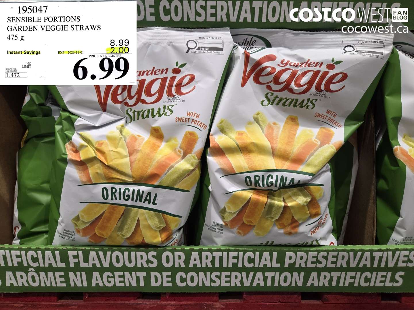 195047 SENSIBLE PORTIONS GARDEN VEGGIE STRAWS 475 G ($2.00 INSTANT SAVINGS EXPIRES ON 2026-11-01) $6.99