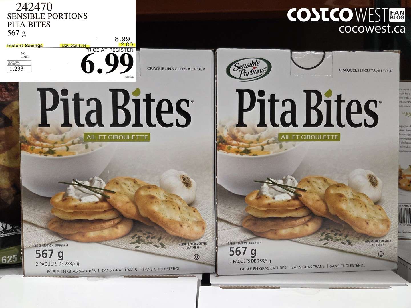 242470 SENSIBLE PORTIONS PITA BITES 567 G ($2.00 INSTANT SAVINGS EXPIRES ON 2026-11-01) $6.99