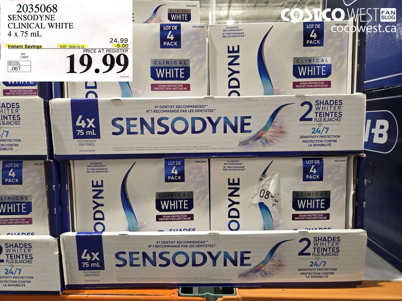 2035068 SENSODYNE CLINICAL WHITE 4 X 75 ML ($5.00 INSTANT SAVINGS EXPIRES ON 2026-10-11) $19.99