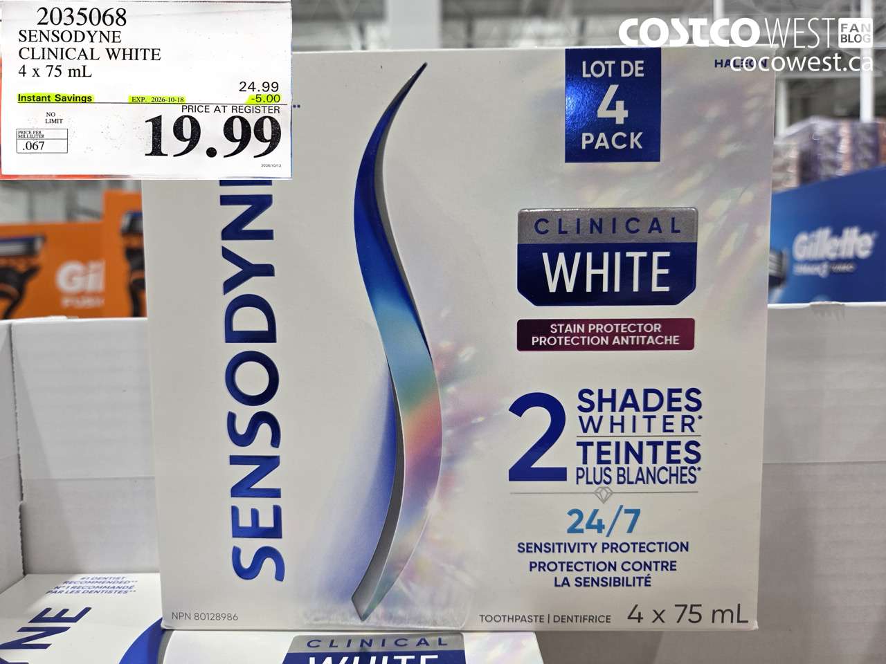 2035068 SENSODYNE CLINICAL WHITE 4 X 75 ML ($5.00 INSTANT SAVINGS EXPIRES ON 2026-10-18) $19.99