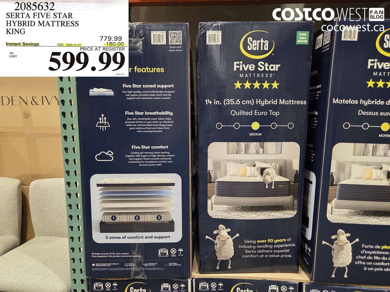 2085632 SERTA FIVE STAR HYBRID MATTRESS KING ($180.00 INSTANT SAVINGS EXPIRES ON 2026-11-01) $599.99