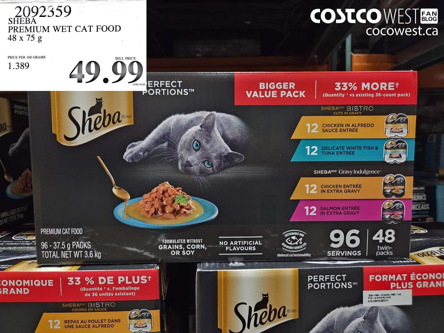 2092359 SHEBA PREMIUM WET CAT FOOD 48 X 75 G $49.99