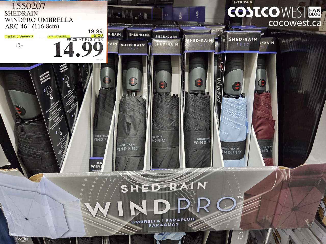 1550207 SHEDRAIN WINDPRO UMBRELLA ARC 46 IN (116.8 CM) ($5.00 INSTANT SAVINGS EXPIRES ON 2026-11-01) $14.99
