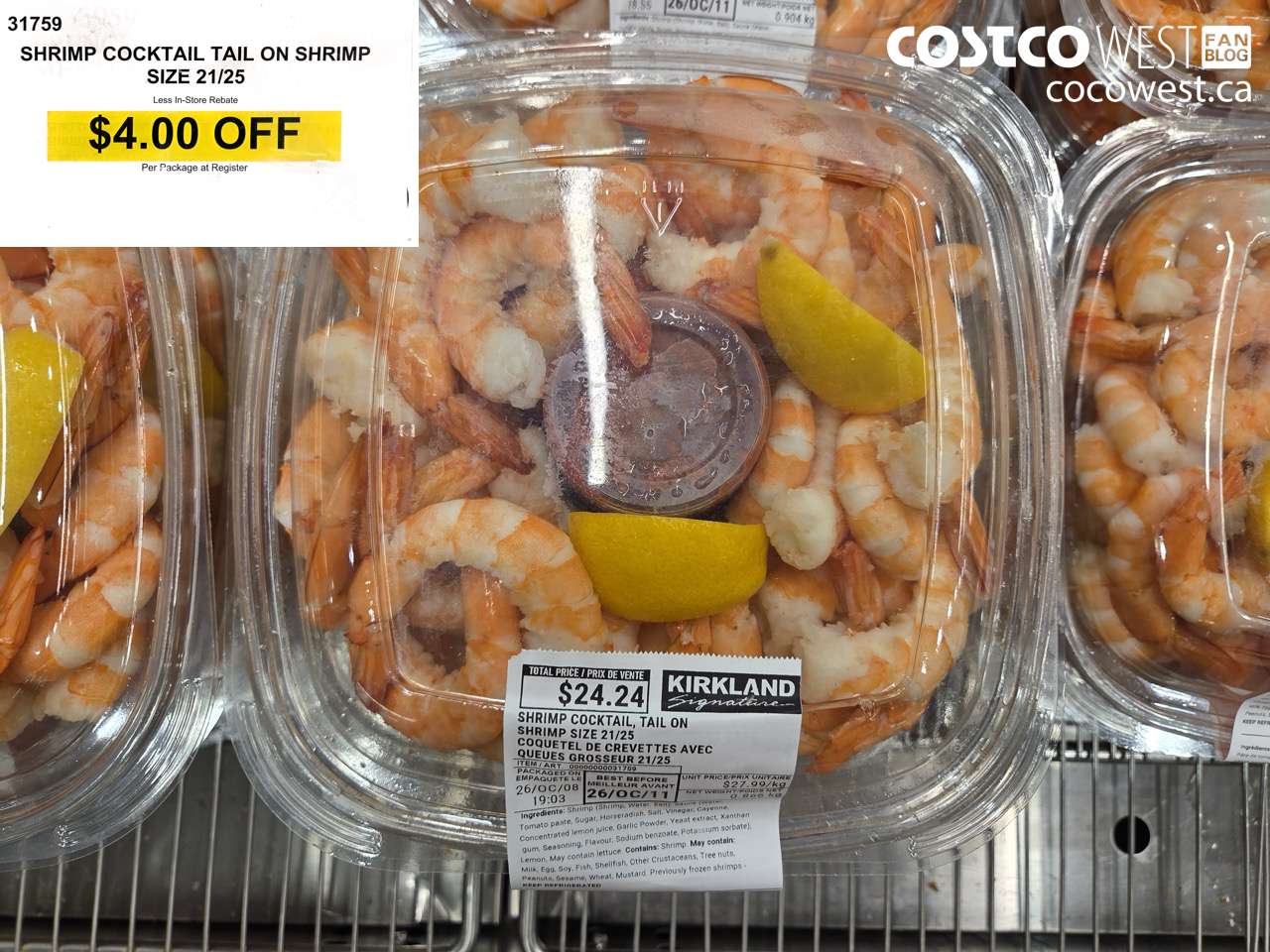 31759 SHRIMP COCKTAIL TAIL ON SHRIMP SIZE 21/25 ($4.00 INSTANT SAVINGS)