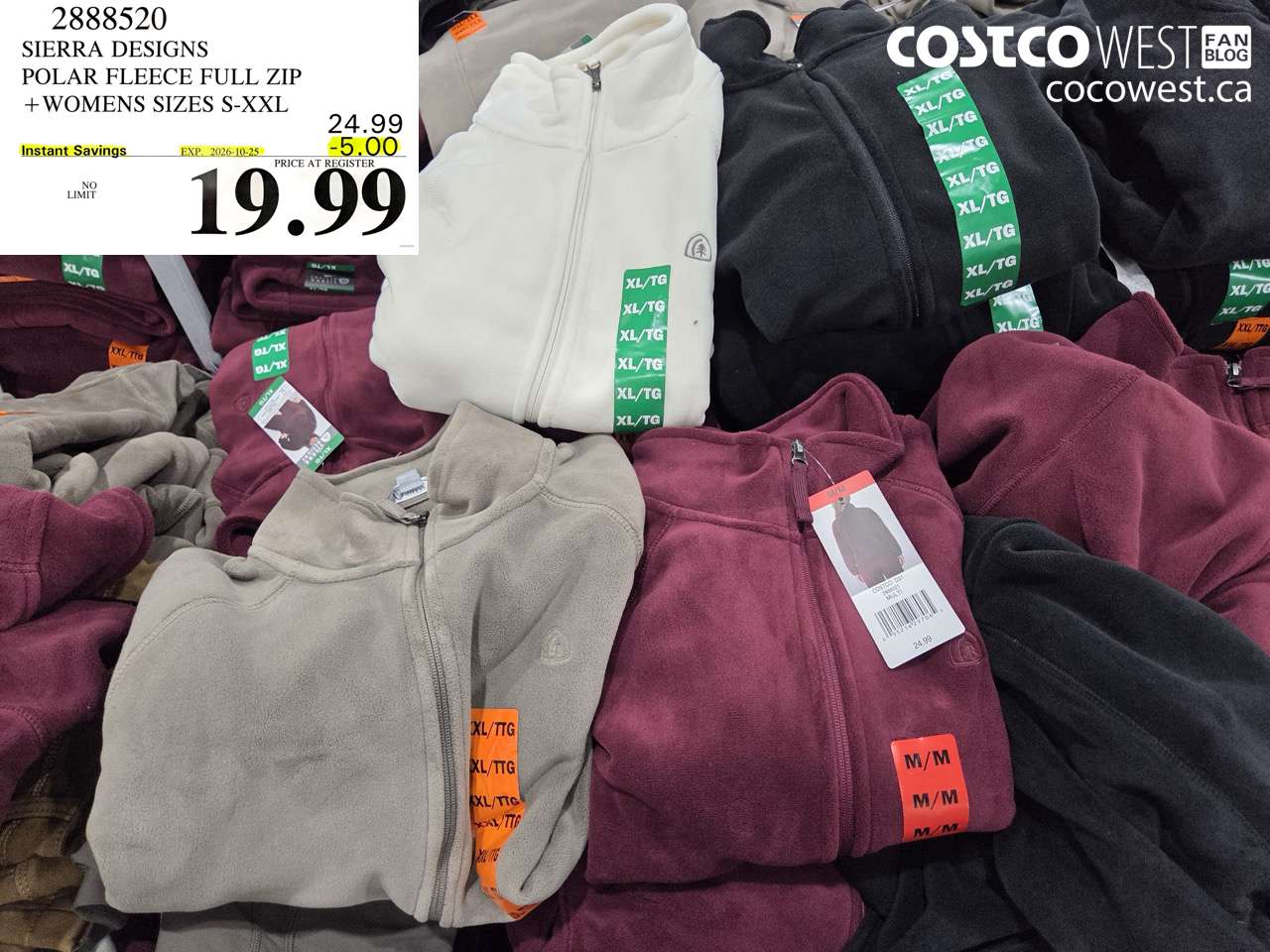 2888520 SIERRA DESIGNS POLAR FLEECE FULL ZIP WOMENS SIZES S-XXL ($5.00 INSTANT SAVINGS EXPIRES ON 2026-10-25) $19.99