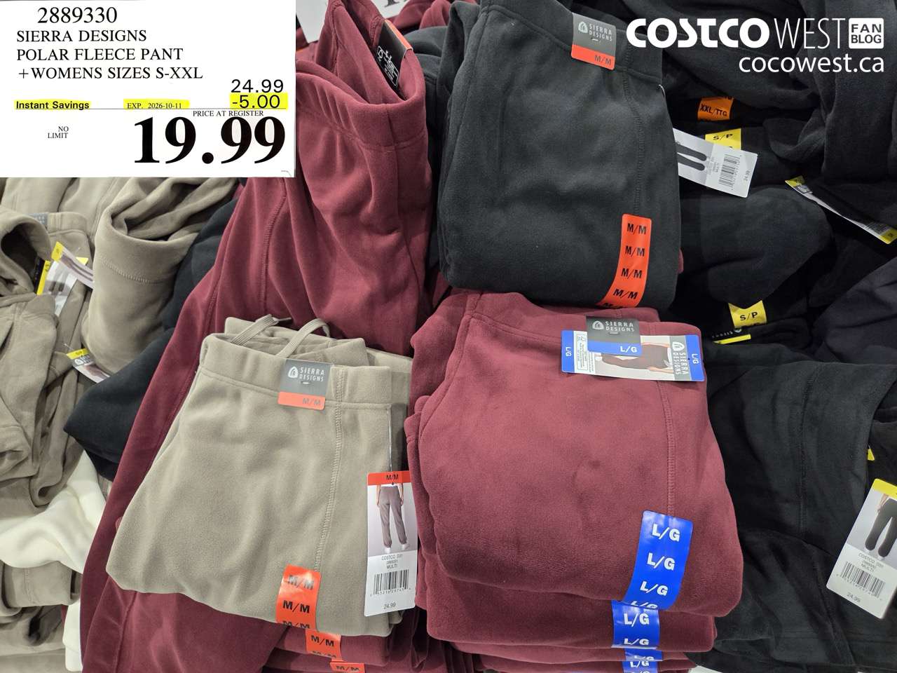 2889330 SIERRA DESIGNS POLAR FLEECE PANT WOMENS SIZES S-XXL ($5.00 INSTANT SAVINGS EXPIRES ON 2026-10-11) $19.99