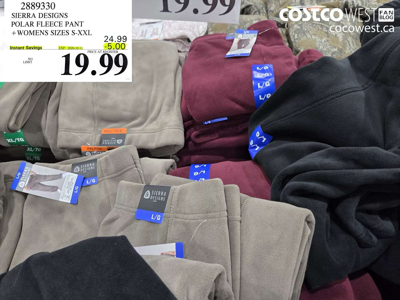 2889330 SIERRA DESIGNS POLAR FLEECE PANT WOMENS SIZES S-XXL ($5.00 INSTANT SAVINGS EXPIRES ON 2026-10-11) $19.99
