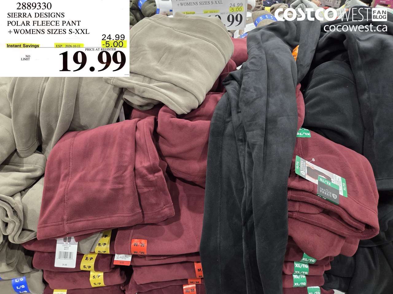 2889330 SIERRA DESIGNS POLAR FLEECE PANT WOMENS SIZES S-XXL ($5.00 INSTANT SAVINGS EXPIRES ON 2026-10-11) $19.99