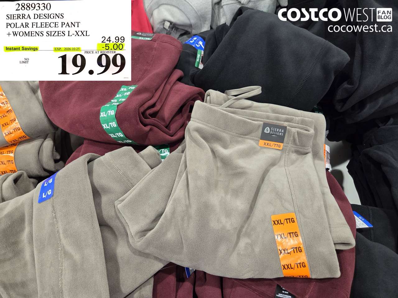 2889330 SIERRA DESIGNS POLAR FLEECE PANT + WOMENS SIZES L-XXL ($5.00 INSTANT SAVINGS EXPIRES ON 2026-10-25) $19.99