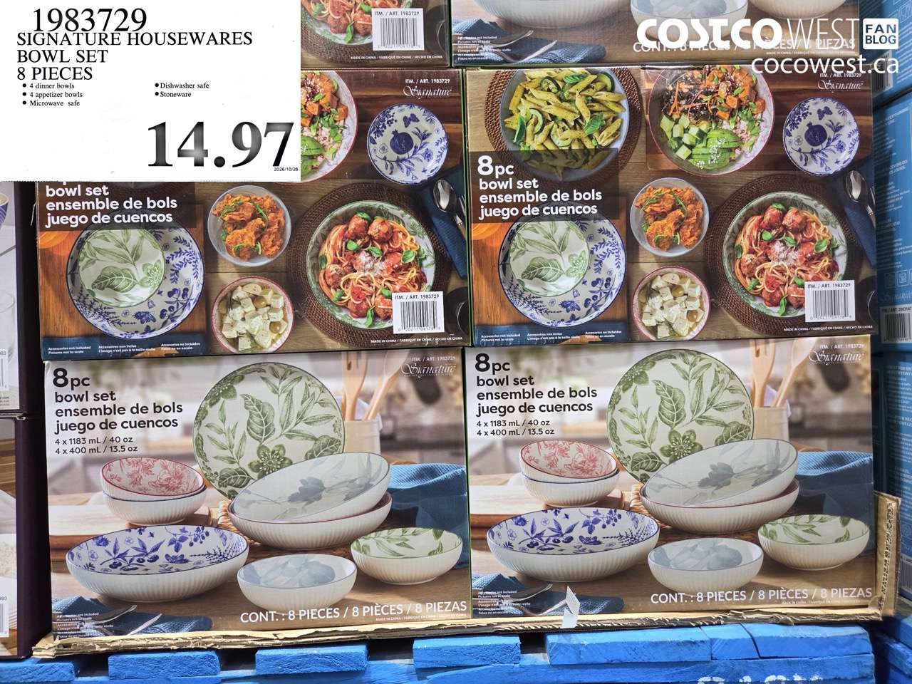1983729 SIGNATURE HOUSEWARES BOWL SET 8 PIECES $14.97