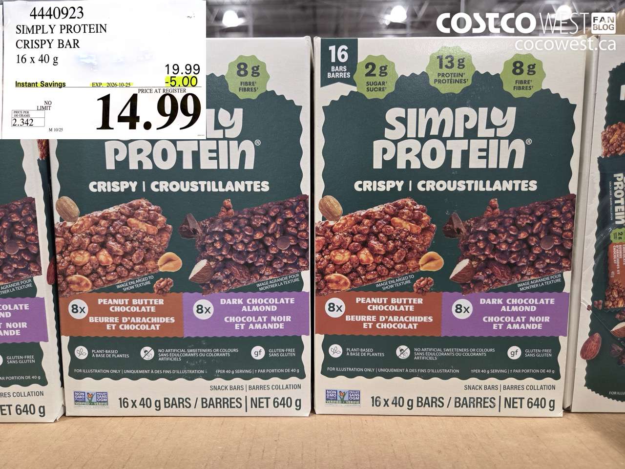 4440923 SIMPLY PROTEIN CRISPY BAR 16 X 40 G ($5.00 INSTANT SAVINGS EXPIRES ON 2026-10-25) $14.99
