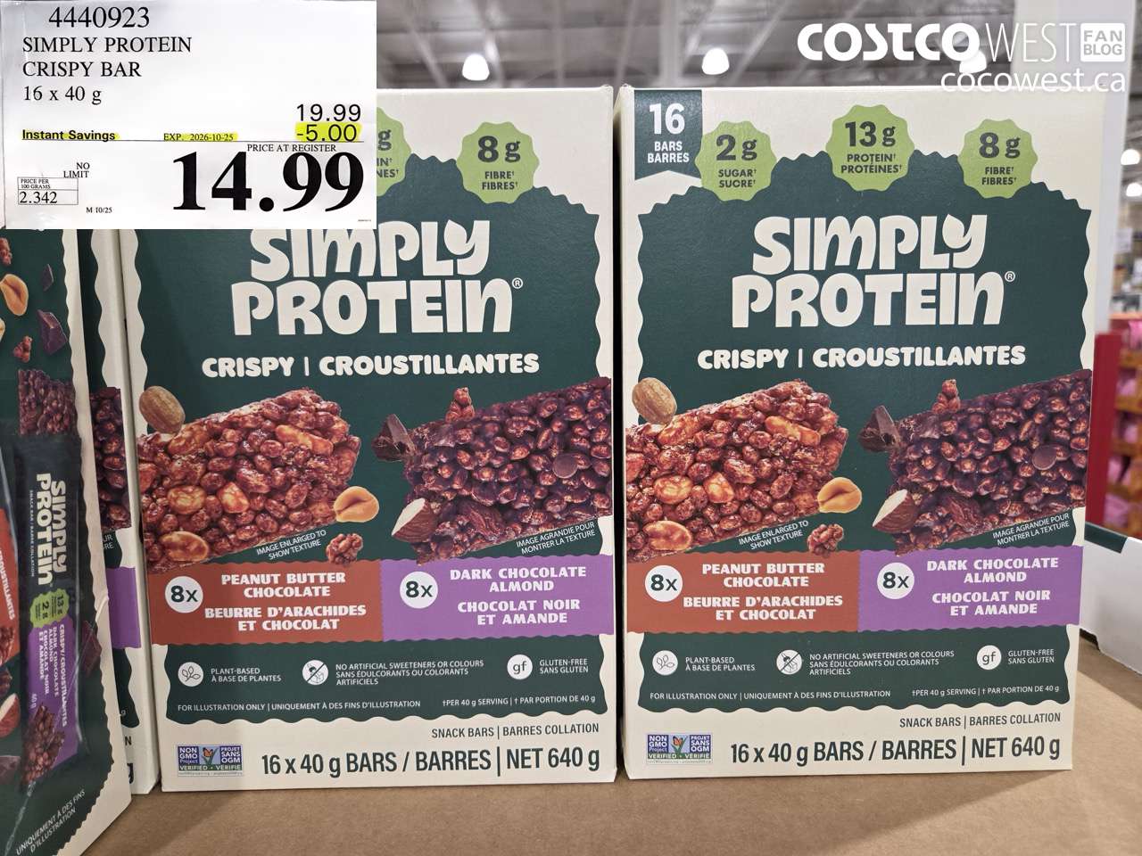 4440923 SIMPLY PROTEIN CRISPY BAR 16 X 40 G ($5.00 INSTANT SAVINGS EXPIRES ON 2026-10-25) $14.99