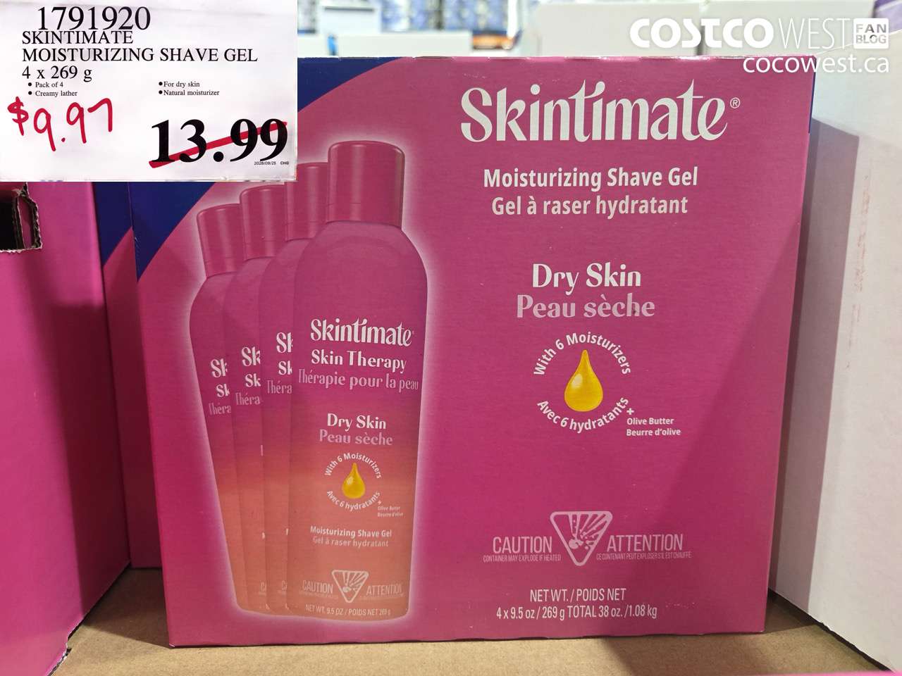 1791920 SKINTIMATE MOISTURIZING SHAVE GEL 4 X 269 G $9.97