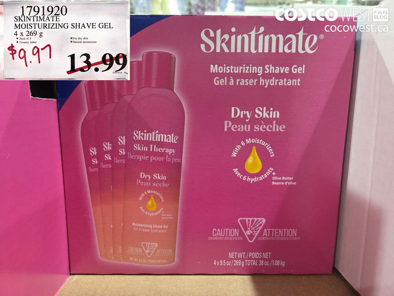 1791920 SKINTIMATE MOISTURIZING SHAVE GEL 4 X 269 G $9.97