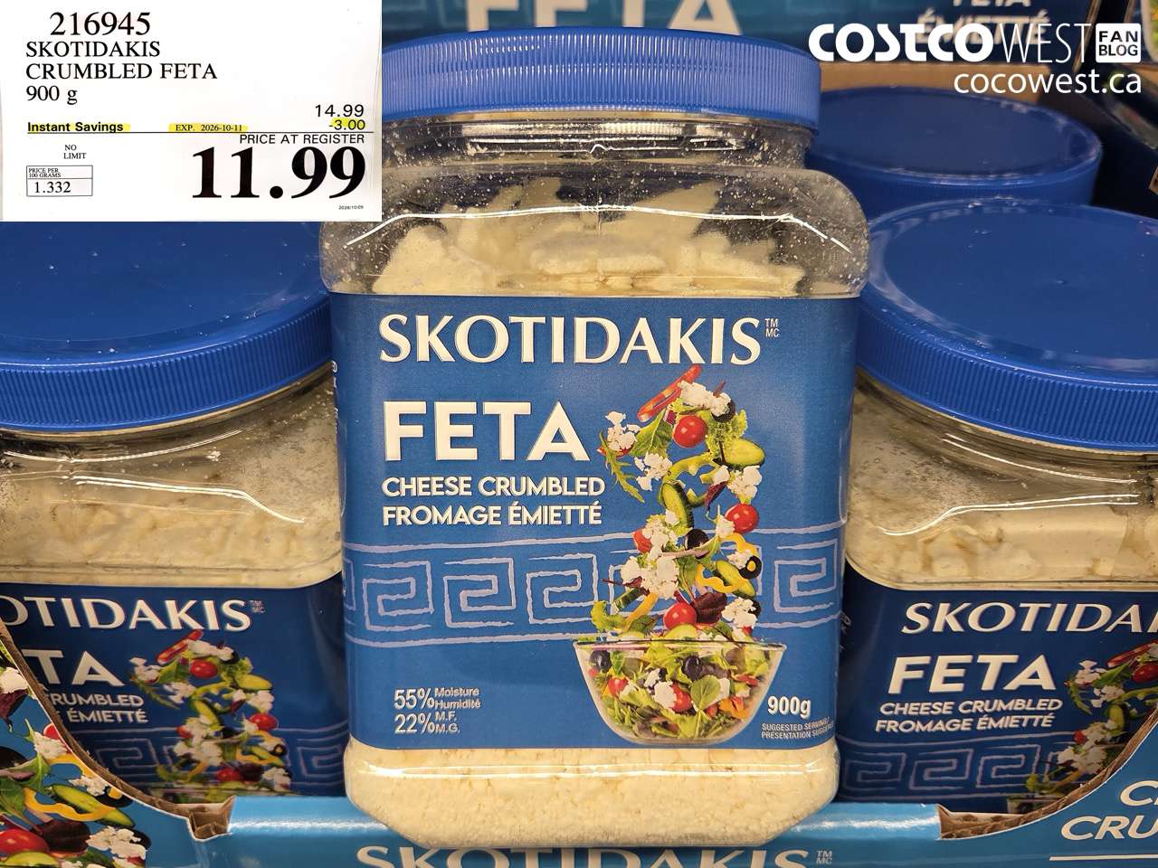 216945 SKOTIDAKIS CRUMBLED FETA 900 G ($3.00 INSTANT SAVINGS EXPIRES ON 2026-10-11) $11.99
