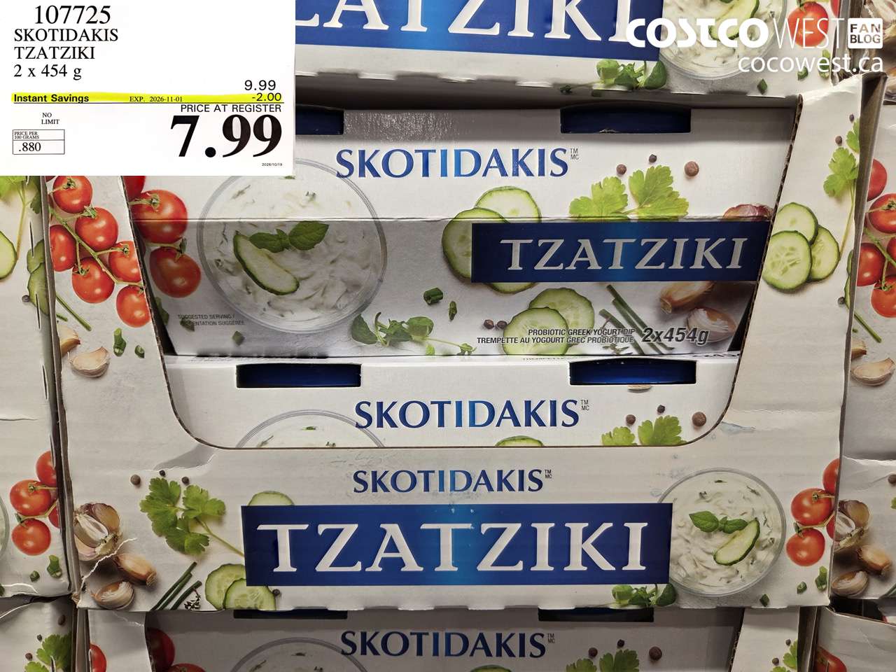 107725 SKOTIDAKIS TZATZIKI 2 X 454 G ($2.00 INSTANT SAVINGS EXPIRES ON 2026-11-01) $7.99